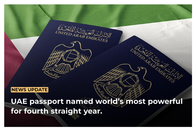 UAE passport, recognized as the world’s most powerful, with a mobility score of 180