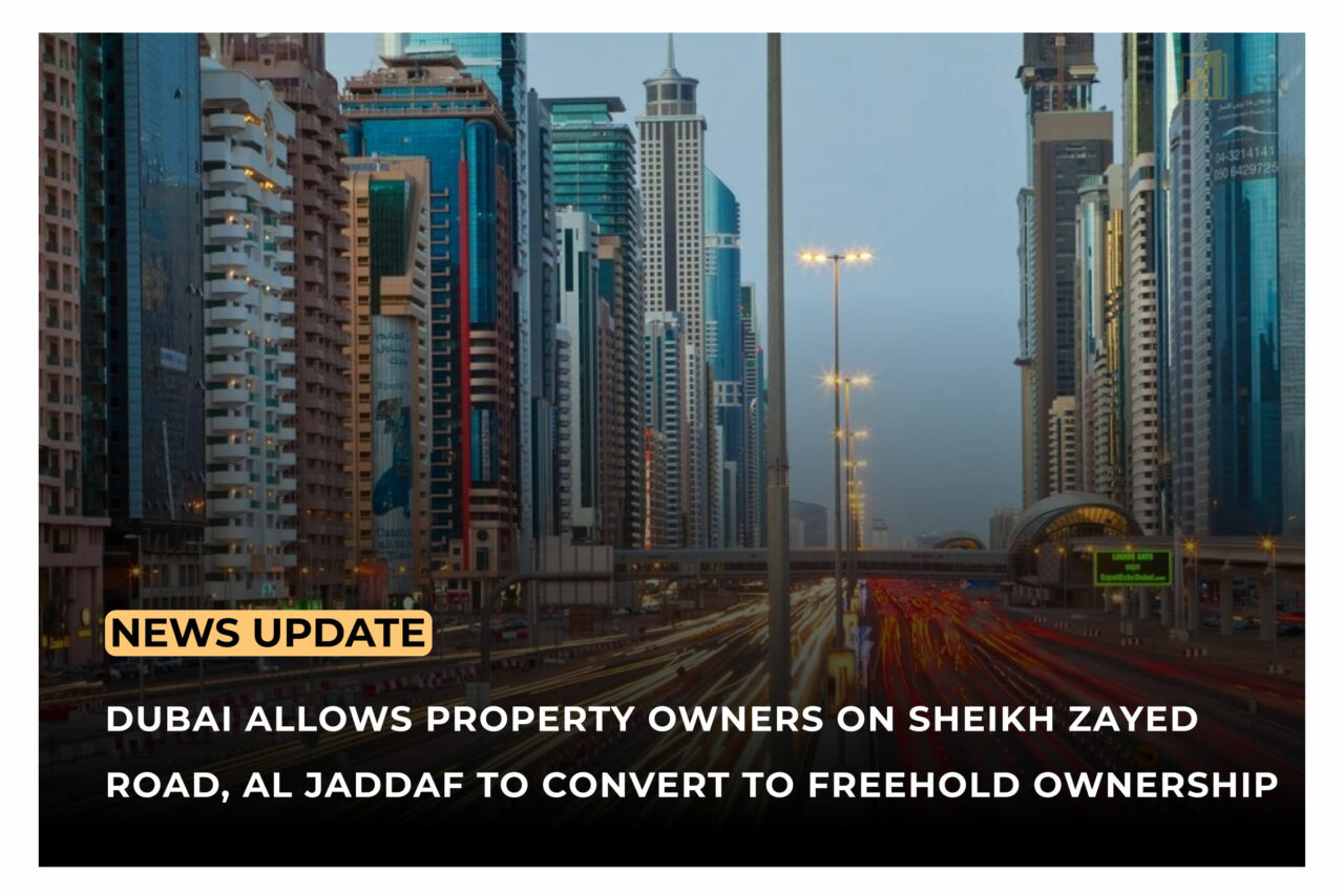 Convert to freehold ownership in Dubai – Sheikh Zayed Road skyline with eligible properties.